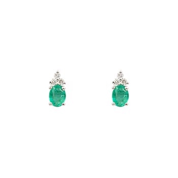 Ørestikker i hvidguld med smaragd og brillant med 0,055 ct WSI, fra L&G